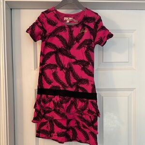 Pink Feather Print Kids Dress